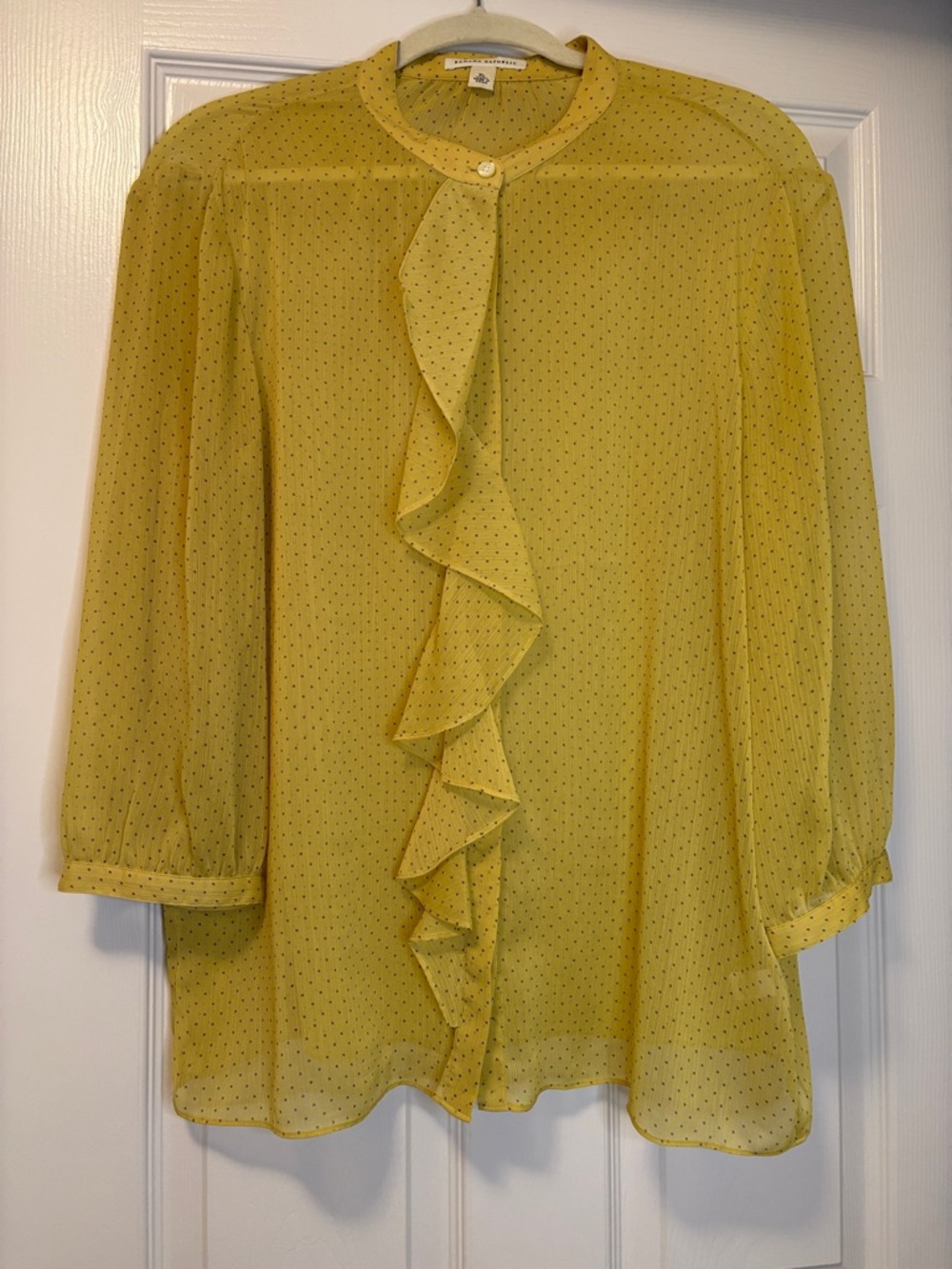 Banana Republic Golden Yellow Ruffle Front Button Down Sheer Blouse